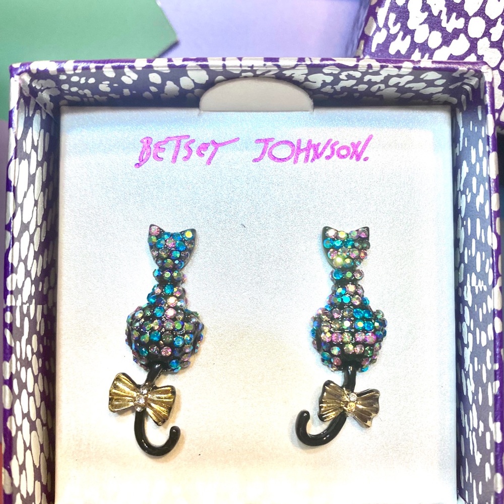 Betsey Johnson Dark Rainbow Cat Earrings